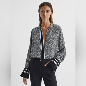 REISS 'Ivy' Blouse in Black and White Pattern